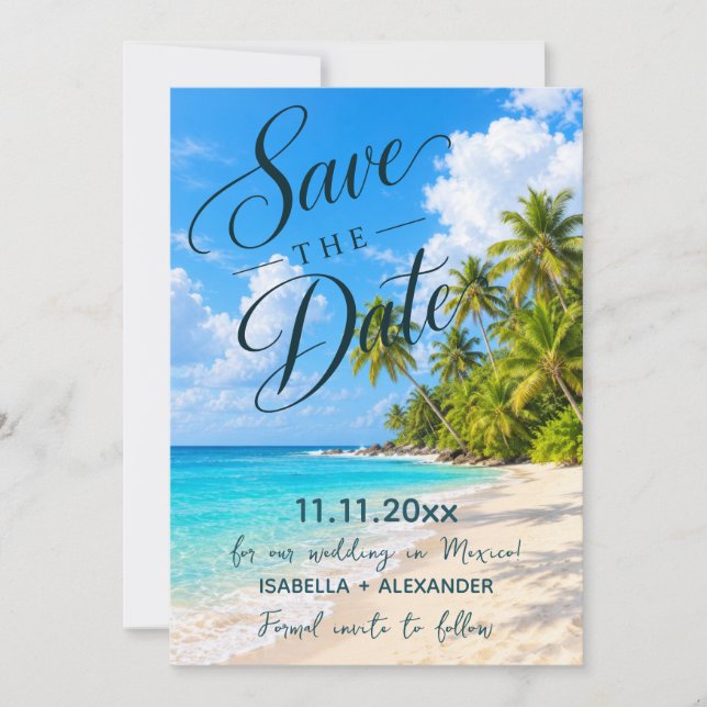 Tropical Beach Wedding Save the Date (Front)