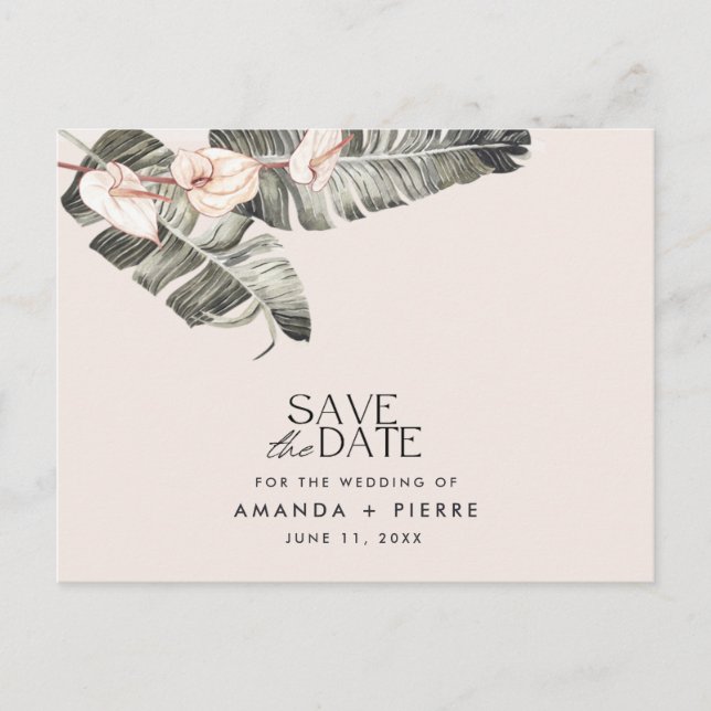 Tropical Beach Wedding Save the Date Announcement Postcard (Front)