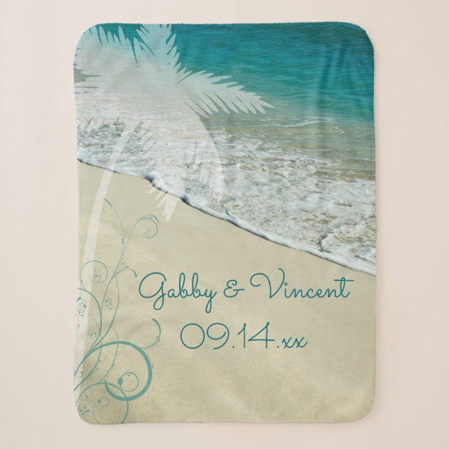 Tropical Beach Wedding Sherpa Blanket (Front)