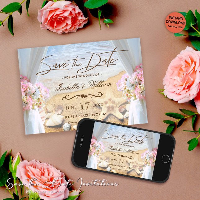 Tropical Beach Wedding Starfish Save the Date Card (Creator Uploaded)