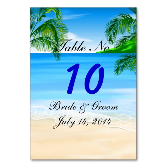 Tropical Beach Wedding Table Card (Front)