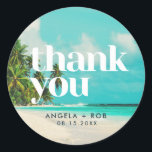 Tropical Beach Wedding Thank You Favour Stickers<br><div class="desc">Beautiful palm tree-lined beach design thank you favour stickers for your wedding. Customize with your names and wedding date and use for your wedding favours or as an envelope seal sticker for thank you cards.</div>