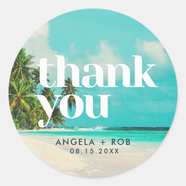 Tropical Beach Wedding Thank You Favour Stickers (Front)