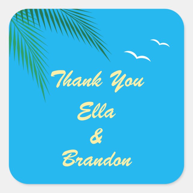 Tropical Beach Wedding Thank You Sticker (Front)