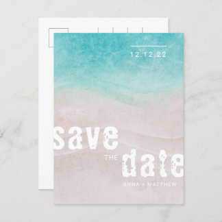 Tropical Beach Wedding Watercolor Announcement Postcard