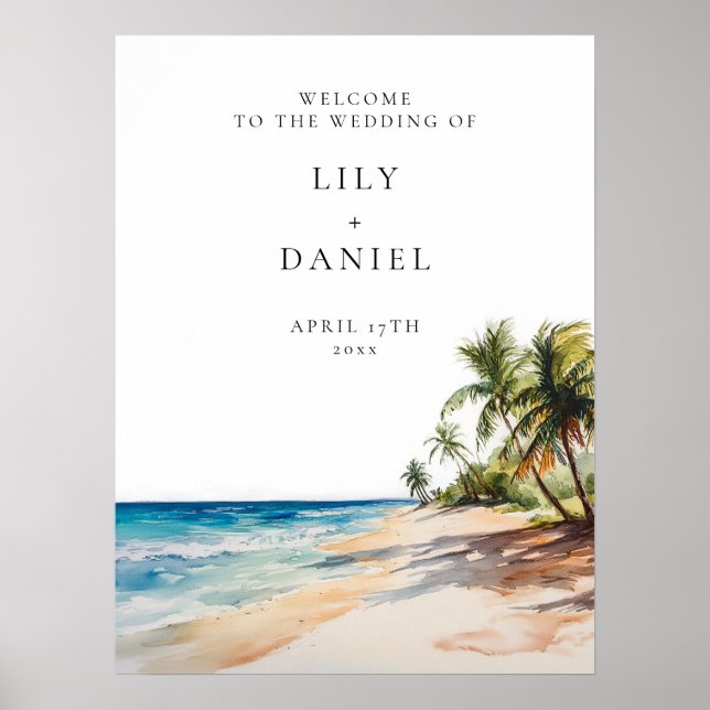 Tropical Beach Wedding Welcome Sign (Front)