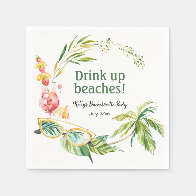 Tropical Beach Weekend Bachelorette Cocktail Napkin (Front)