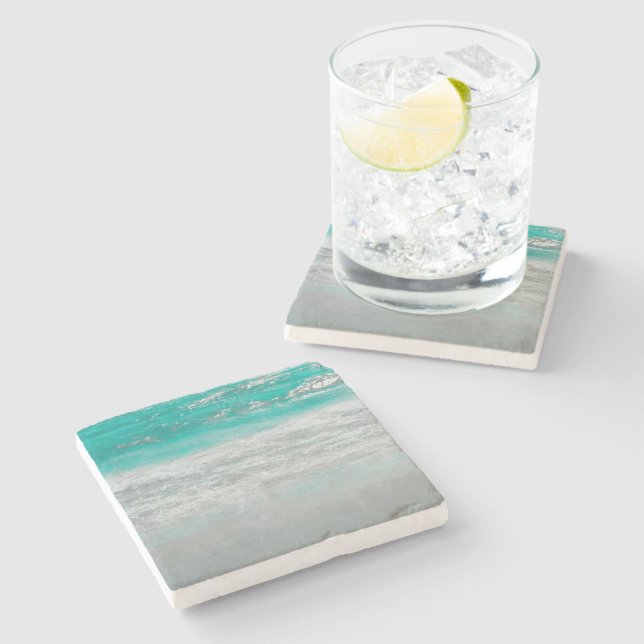 Tropical Beach White Turquoise Coastal Ocean Waves Stone Coaster (Side)