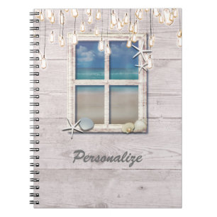 Tropical Beach Window White Wood Elegant Chic Notebook