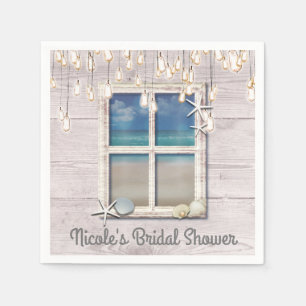 Tropical Beach Window White Wood Elegant Coastal Napkin