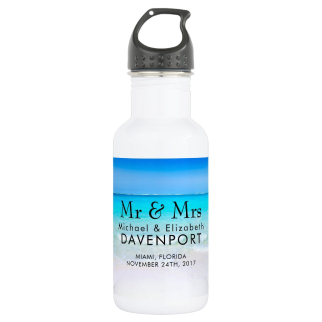Tropical Beach with a Turquoise Sea Wedding 532 Ml Water Bottle (Front)