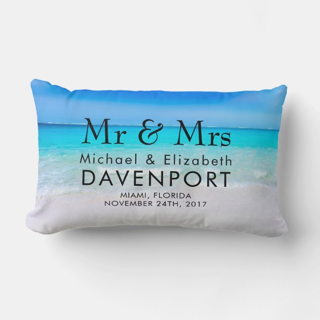 Tropical Beach with a Turquoise Sea Wedding Lumbar Pillow (Front)