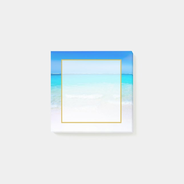 Tropical Beach with a Turquoise Sea with Overlay Post-it Notes (Front)