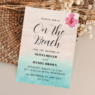 Tropical Beach with Hibiscus Flower Wedding Invitation