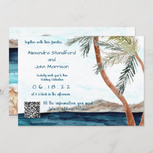 Tropical Beach with Lights Wedding Invitation