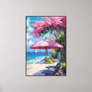 Tropical Beach with Lounge Chairs and Umbrella  Canvas Print