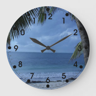 Tropical Beach with Palm Tree Large Clock