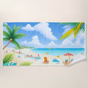 Tropical Beach with Palm Trees, Clear Water Towel