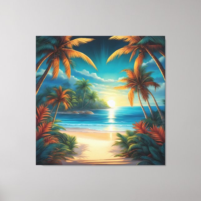 Tropical beach with palms canvas print (Front)