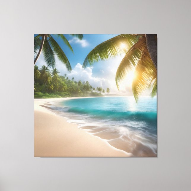 Tropical beach with palms canvas print (Front)