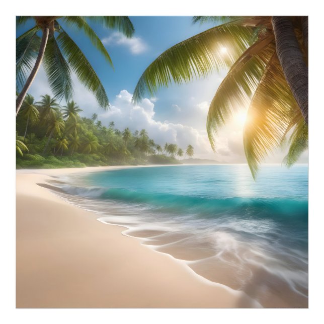 Tropical beach with palms photo print (Front)