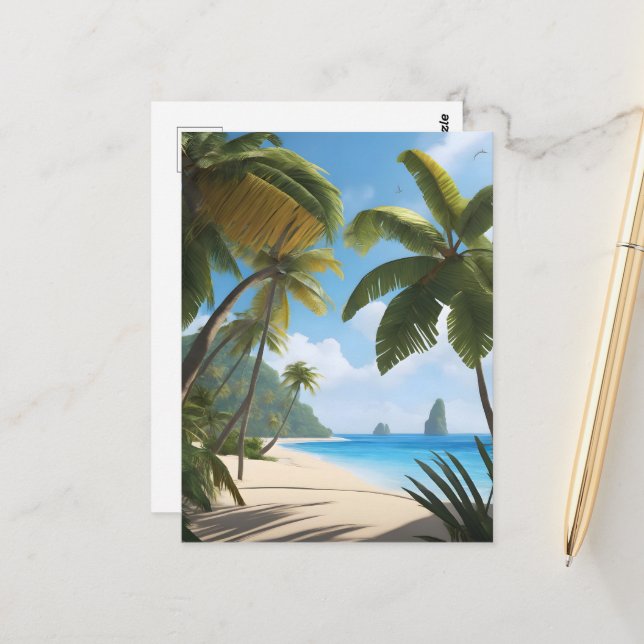 Tropical beach with palms postcard (Front/Back In Situ)
