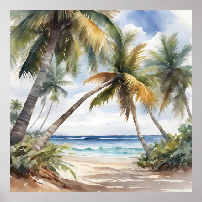 Tropical beach with palms poster (Front)