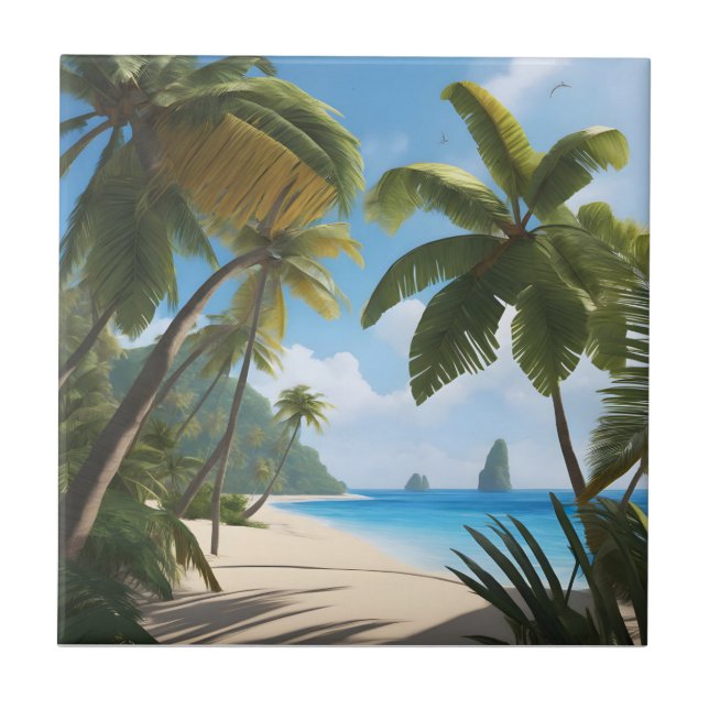 Tropical beach with palms tile (Front)