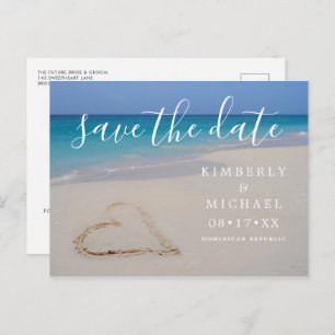 Tropical Beach with Sand Heart Save the Date Annou Announcement Postcard