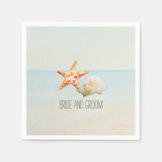 Tropical Beach with Starfish and Conch Napkin (Front)