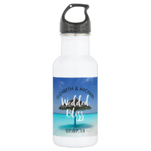 Tropical Beach with Thatched Umbrella Wedding 532 Ml Water Bottle