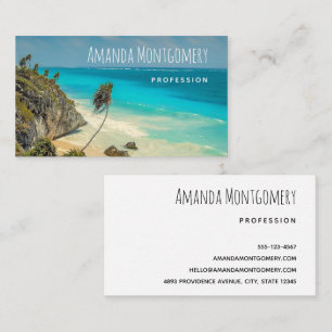 Tropical Beach with Wind Swept Palm Trees Business Card