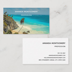 Tropical Beach with Wind Swept Palm Trees Business Card