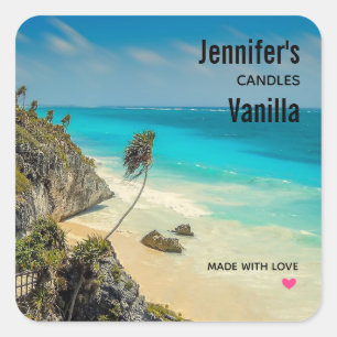 Tropical Beach with Wind Swept Palms - Candle Biz Square Sticker