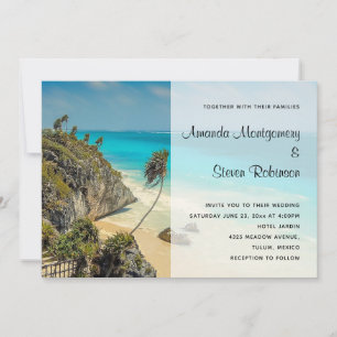 Tropical Beach with Wind Swept Trees Wedding Invitation