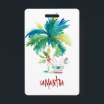 Tropical Beach Xmas Name Tags Badge<br><div class="desc">These xmas name tags are designed using hand-painted watercolor palm tree with Christmas elf in flip flops on the beach—perfect for a company Christmas party, conference or business. Easily customize each name tag using the editable name tags template for a cohesive and stylish design. Explore the full Christmas theme here:...</div>