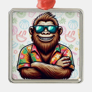 Tropical/beach yeti/bigfoot metal ornament