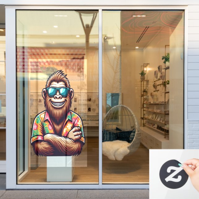 Tropical/beach yeti/bigfoot  window cling (Store Window)