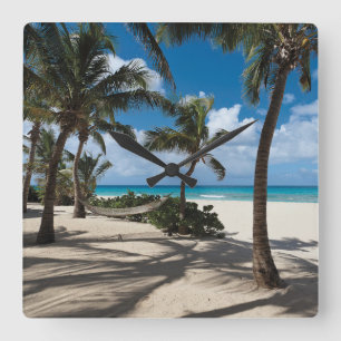Tropical Beaches   Anguilla Beach, Palm Tree Square Wall Clock