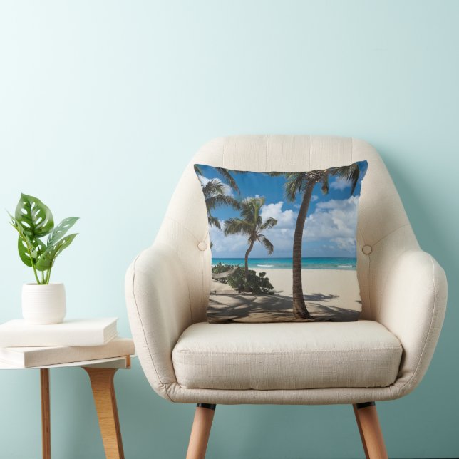 Tropical Beaches | Anguilla Beach, Palm Tree Throw Pillow (Chair)