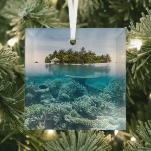 Tropical Beaches   Ari Atoll Maldives Glass Ornament