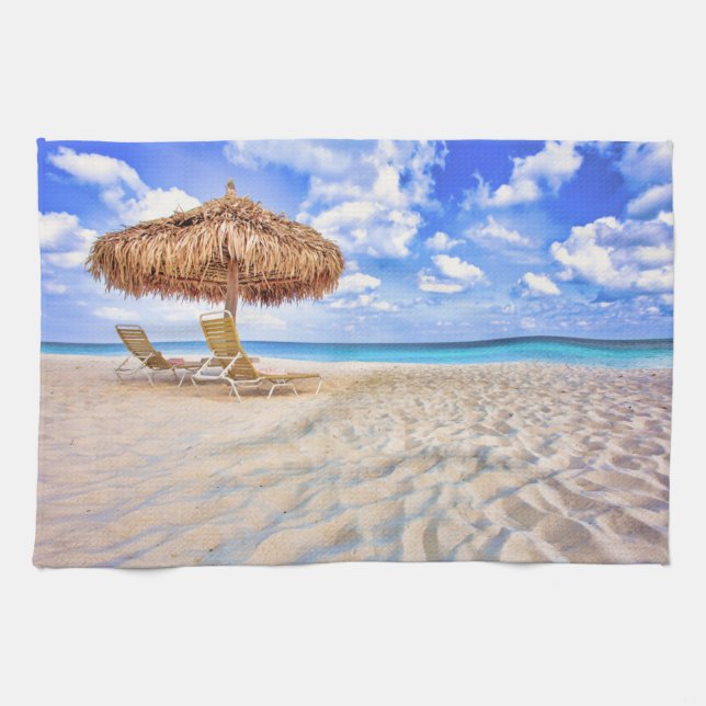 Tropical Beaches | Aruba Sandy Beach Kitchen Towel (Horizontal)
