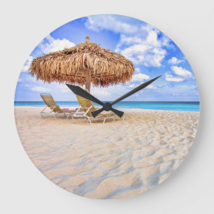 Tropical Beaches   Aruba Sandy Beach Large Clock