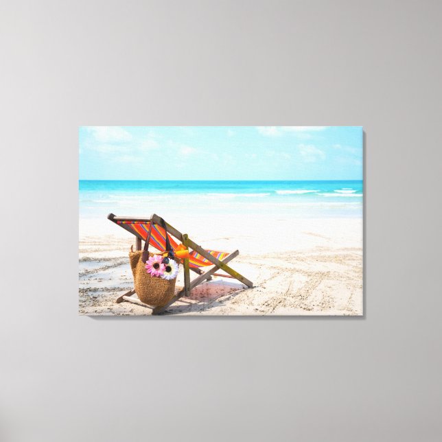 Tropical Beaches | Beach Chair on Sand Canvas Print (Front)