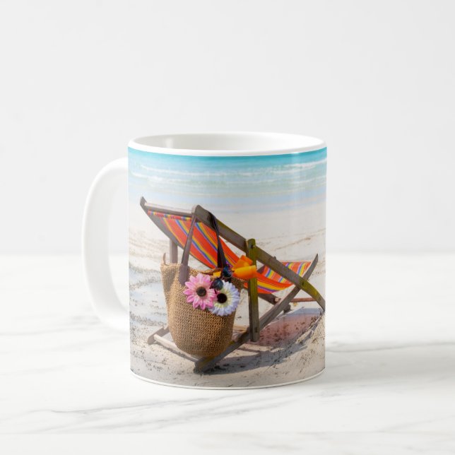 Tropical Beaches | Beach Chair on Sand Coffee Mug (Front Left)