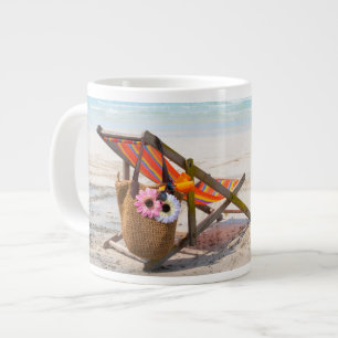 Tropical Beaches   Beach Chair on Sand Large Coffee Mug