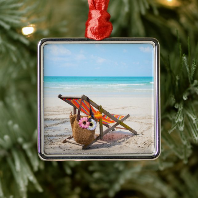 Tropical Beaches | Beach Chair on Sand Metal Ornament (Tree)