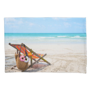 Tropical Beaches Beach Chair on Sand Pillowcase