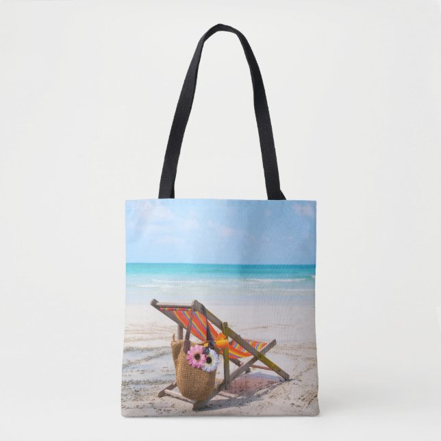 Tropical Beaches | Beach Chair on Sand Tote Bag (Front)