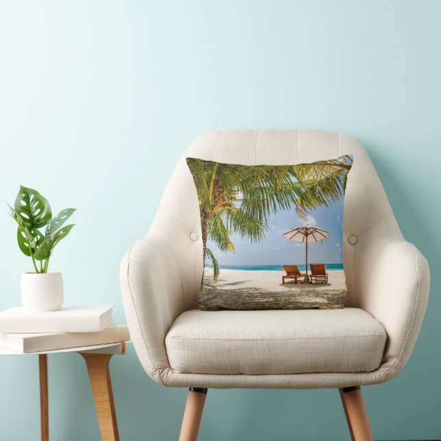 Tropical Beaches | Beach Dominican Republic Throw Pillow (Chair)